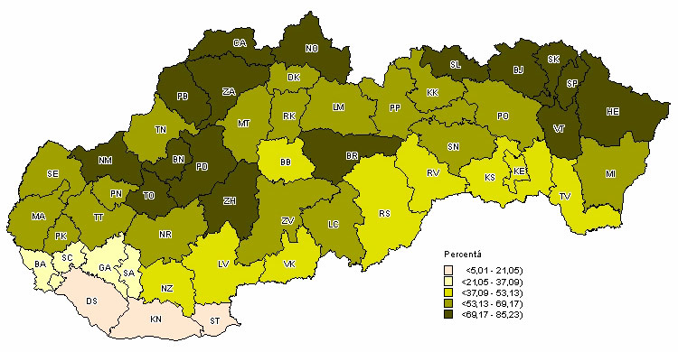 Podiel platných hlasov odovzdaných pre jednotlivých kandidátov podľa obvodov - Ivan Gašparovič