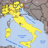 Mapka zobrazuje regióny, ktoré pokrýva sprievodca Průvodce na cesty - Itálie sever