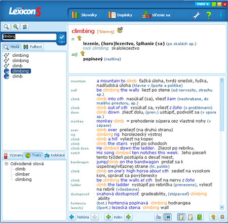 Lingea Lexicon 5 - náhľad na rozhranie slovníka