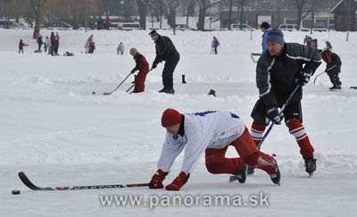 Freezing temperatures allows ice skating on lakes in Bratislava. The picture from Strkovecke jazero lake.