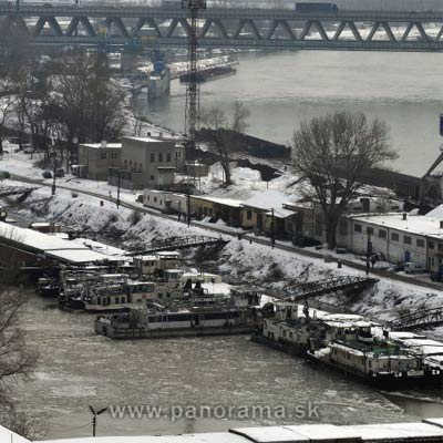 The ice in the winter port in Bratislava.