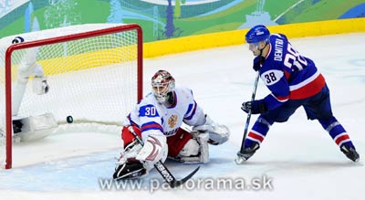Slovakia outlasts Russia in seven-round shootout, win 2-1. Demitra swooped in from Bryzgalov’s right and baited him into going post-to-post before flipping a beauty past the Russian’s outstretched blocker for the win.