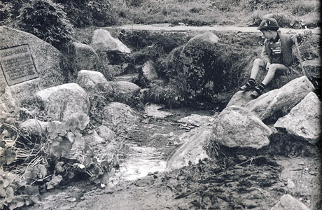 Prameň Dunaja pri Katzensteigu s tabuľou - fotografia z Knihy Dunaj - Donau - Duna