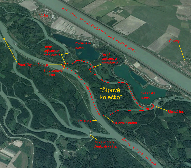 Mapka so Šípovým kolečkom v dunajských ramenách