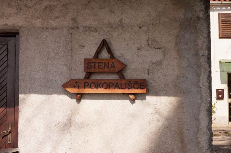 Tourist sign in Osp climbing area in Slovenia