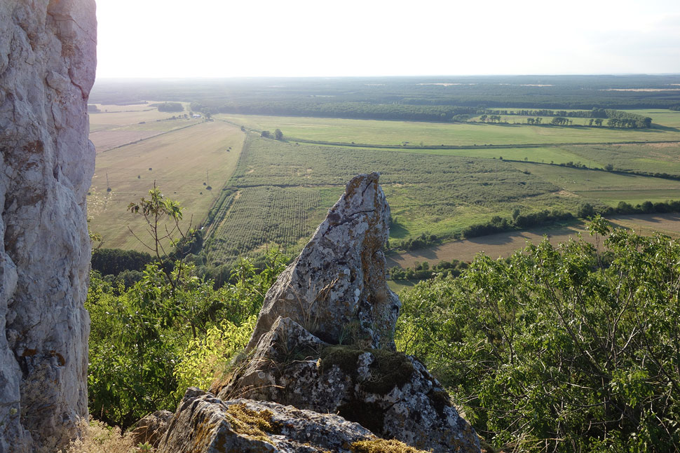 Mačacie lávky - pohľad z tretej dĺžky na Záhorie, naľavo potenciálna úniková cesta