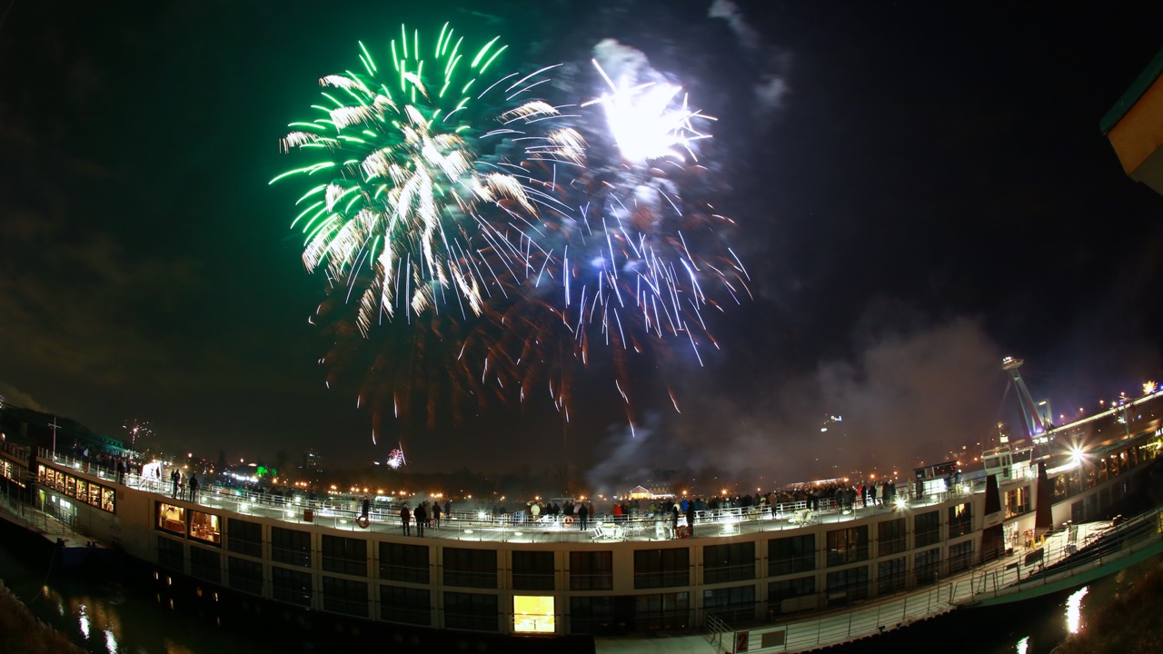 Fireworks on the Danube River during New Year Eve 2015