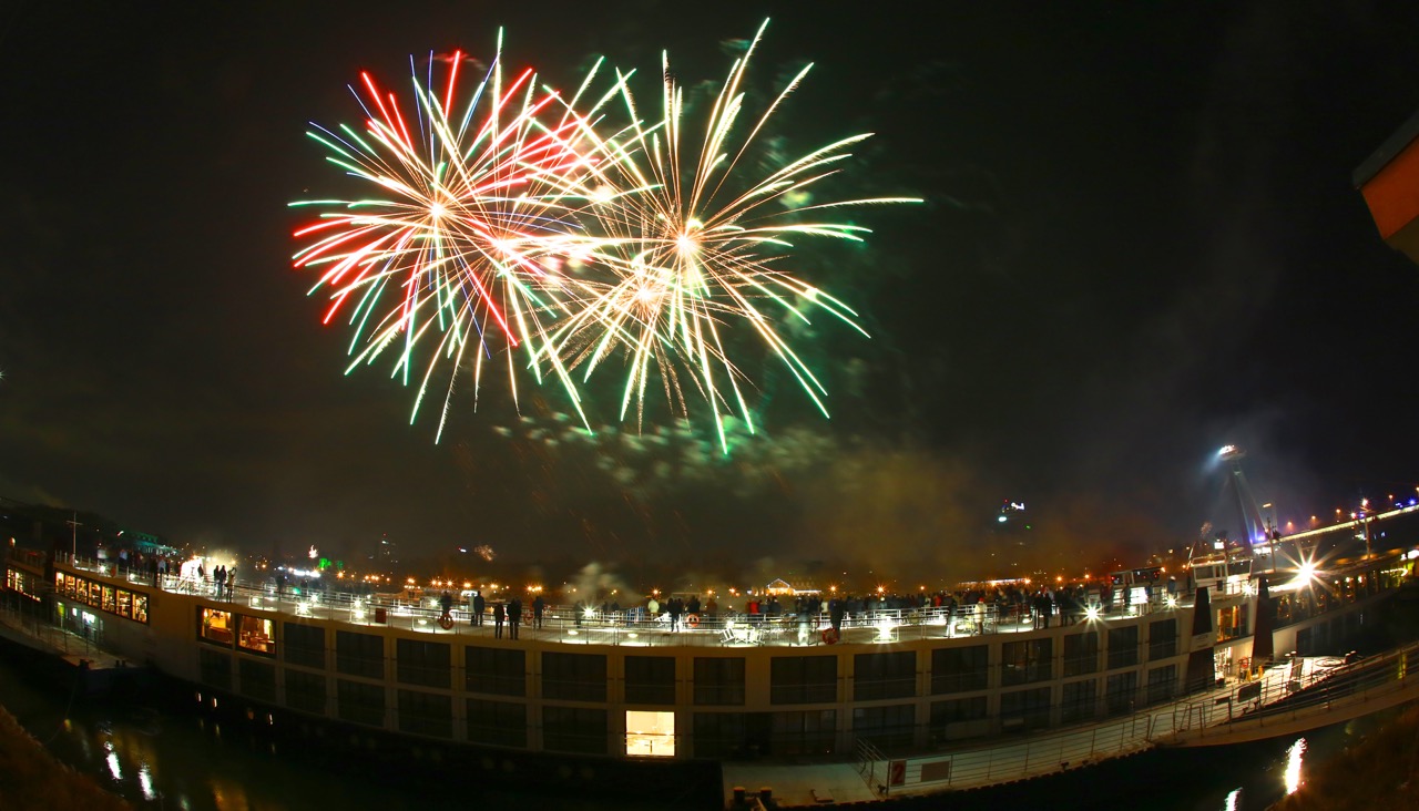 Fireworks on the Danube River during New Year Eve 2015