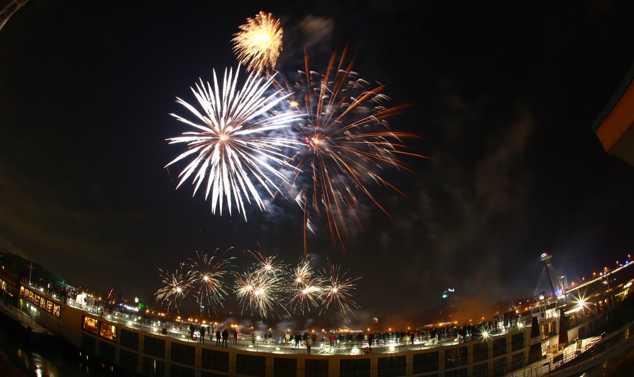 Fireworks on the Danube River during New Year Eve 2015