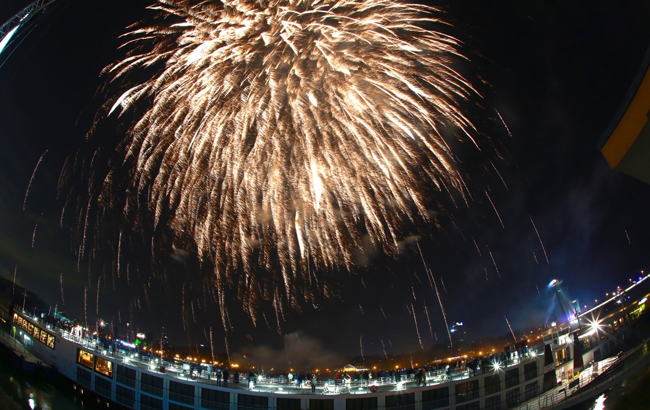 Fireworks on the Danube River during New Year Eve 2015