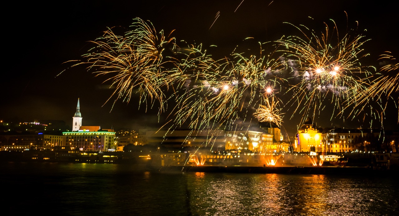 Fireworks on the Danube River during New Year Eve 2015