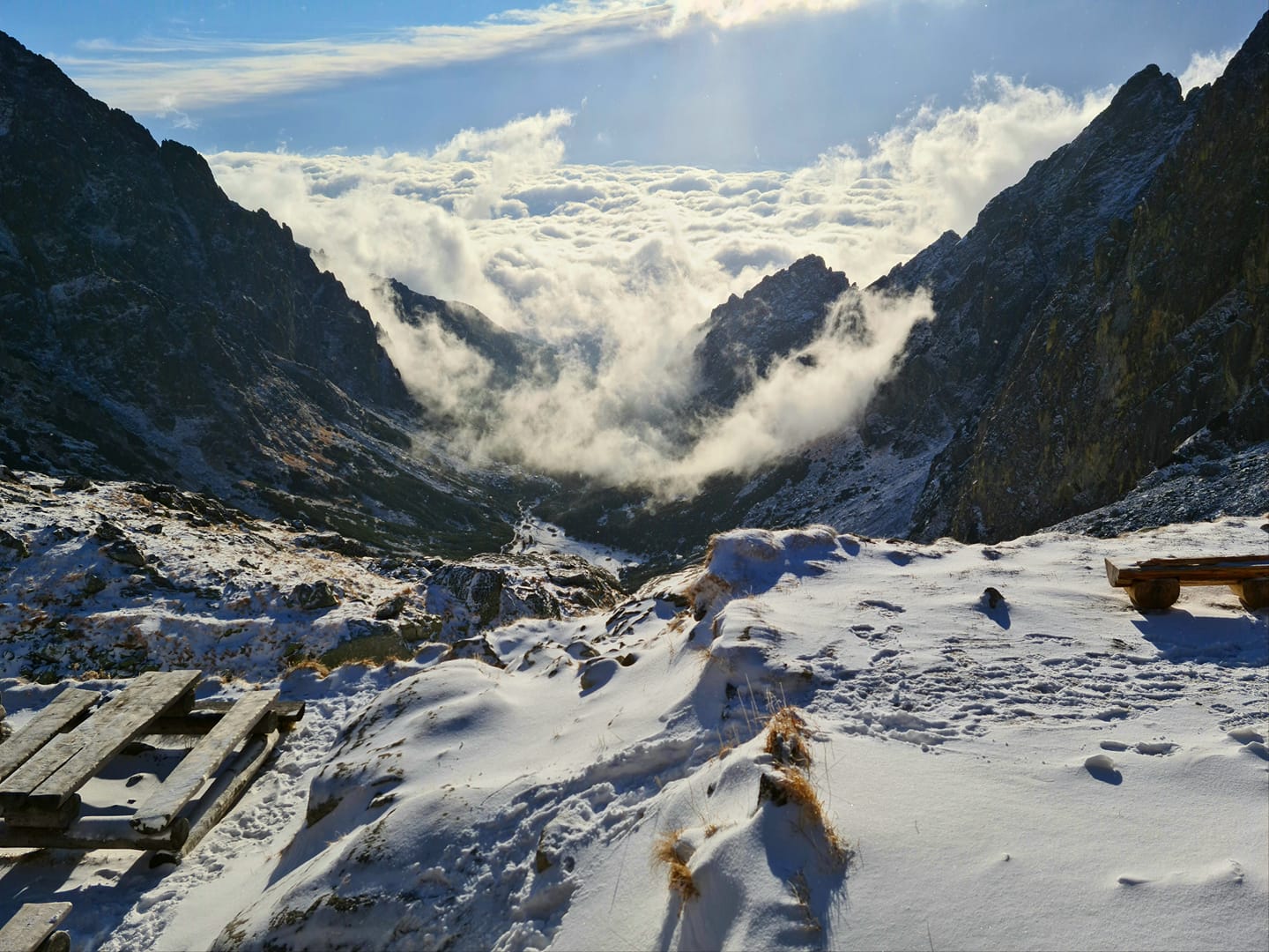 View from Teryho Chata to Mala Studena Dolina Valley. November 28, 2020