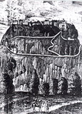Hrad Muráň na rytine zo 17. storočia - ilustrácia z knihy Za tajomstvami zrúcanín I.