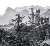 Hrad Likava na rytine z roku 1860 - ilustrácia z knihy Za tajomstvami zrúcanín II.