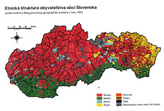 Mapa etnickej štruktúry Slovenska v roku 1851 - z obálky knihy Etnická história Slovenska