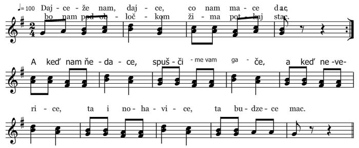 Dajceže nam, dajce... noty