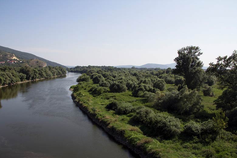 A view of the Morava River from new cycling bridge in Devinska Nova Ves