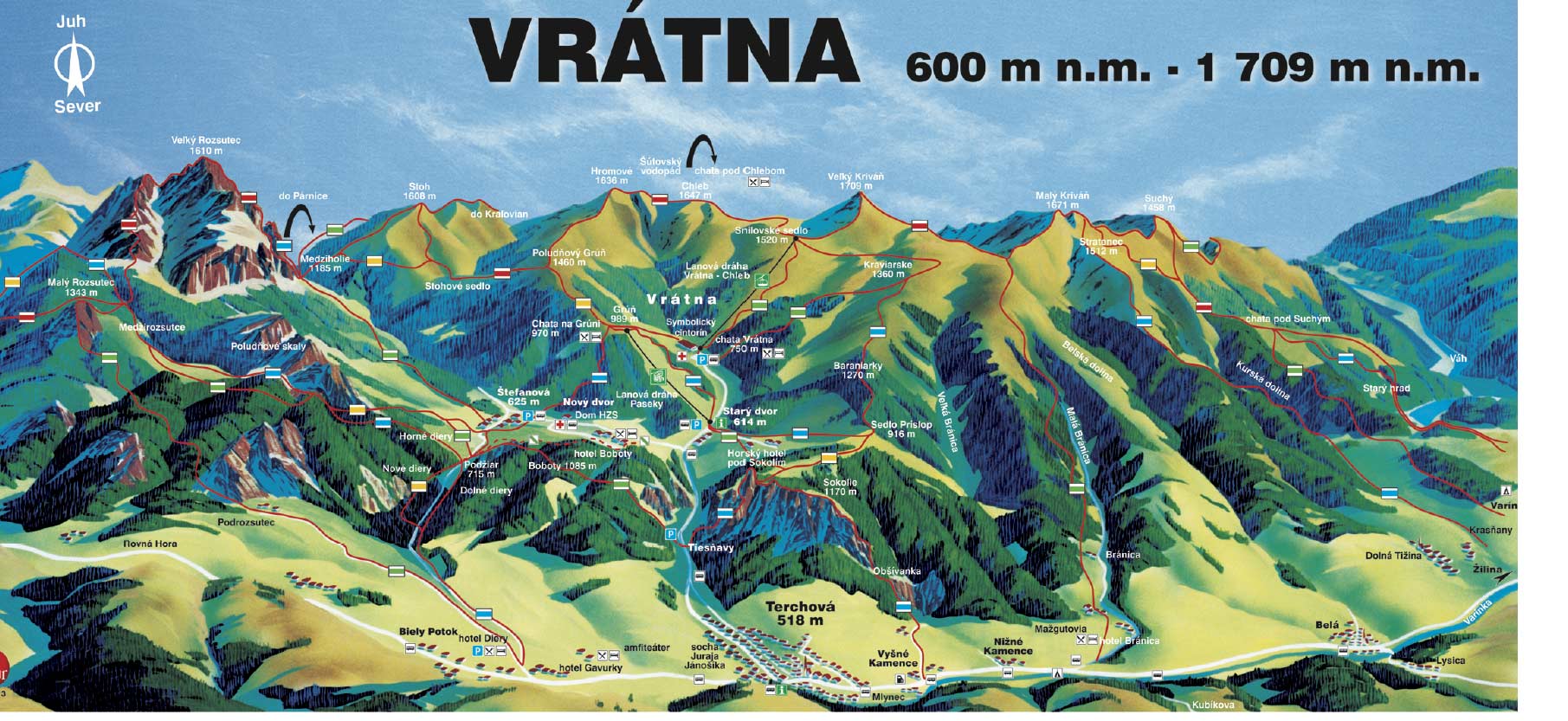 Vratna Dolina Valley and surrounding - cartoon map