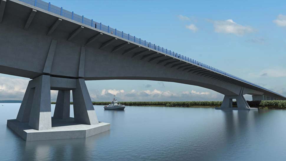 Vizualizácia diaľničného mosta cez Dunaj s jeho pylónmi