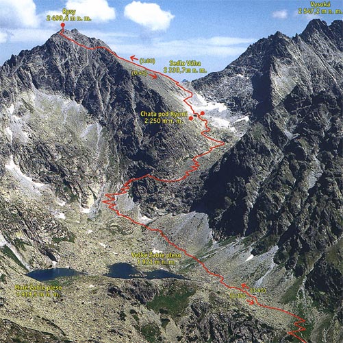 �abia dolina so �ab�mi plesami. Vyzna�en� je v�stup na Rysy. Uk�ka z knihy Tatry z oblakov.