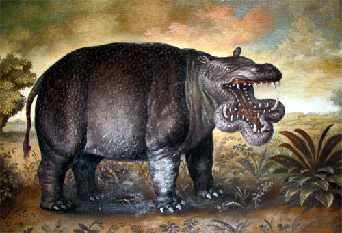 Hippopotamus II. by Peter Klucik. Oil on canvas. 50x35 cm