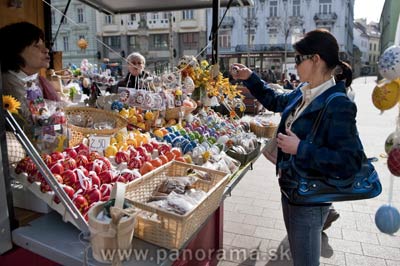 Decorated eggs at the Easter market in Bratislava, Hlavne Namestie Square.