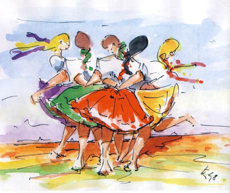 Zemplínske dievčatá - akvarel