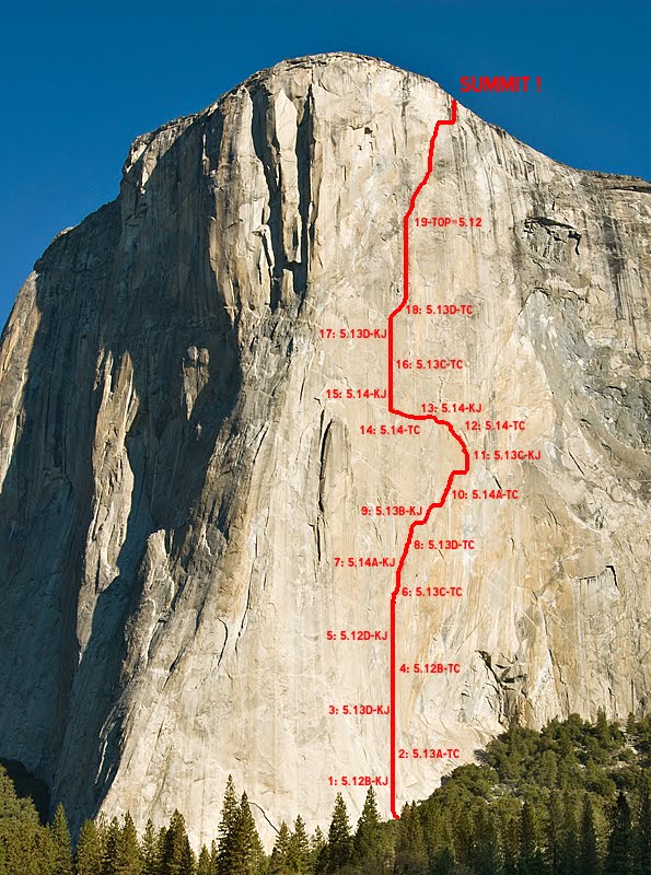 Lezecká cesta Dawn Wall na El Capitan v Yosemitoch.