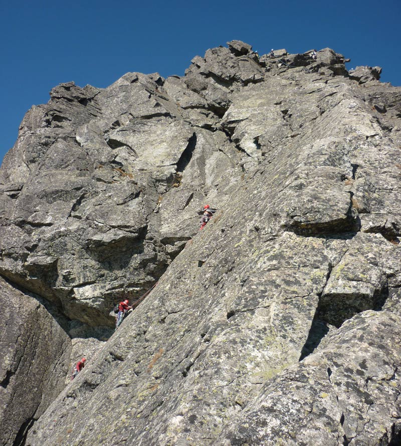 The slab at the Volia Veza Peak is very popular (and easy climb)