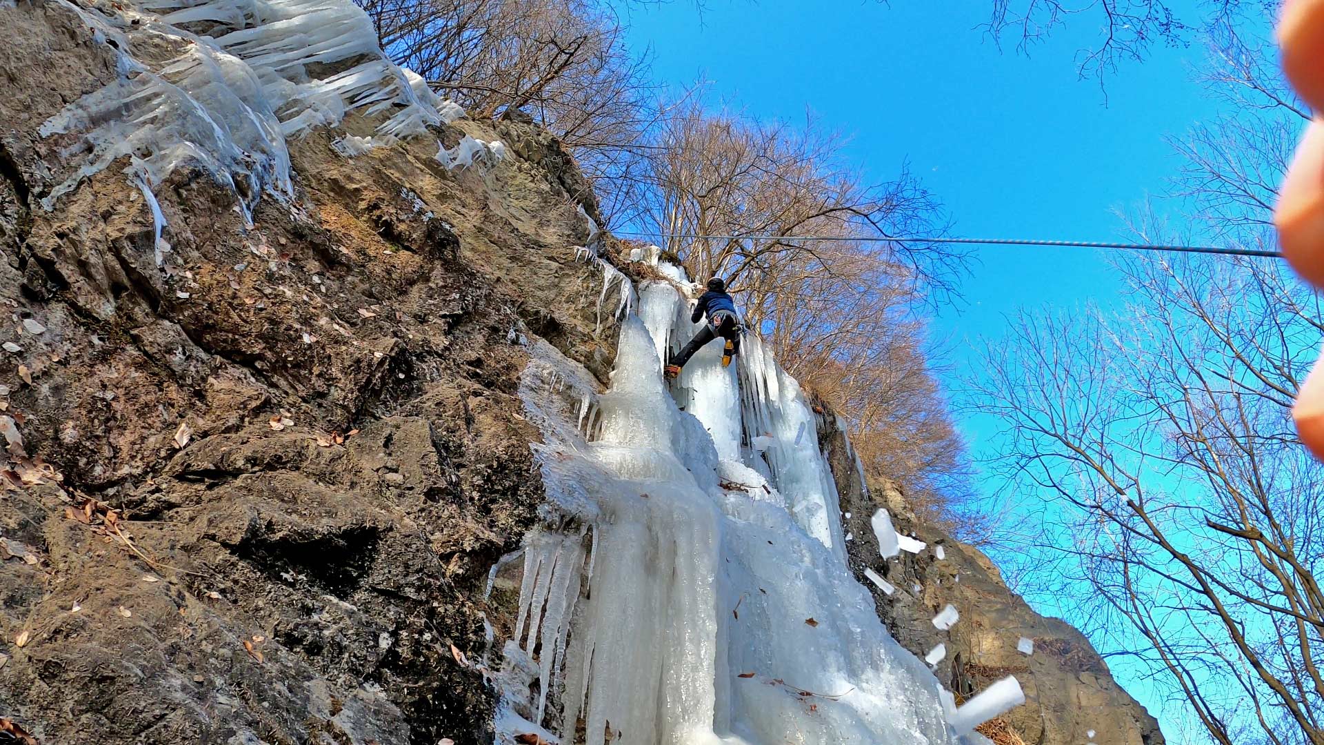 Ice climbing at Medené Hámre.