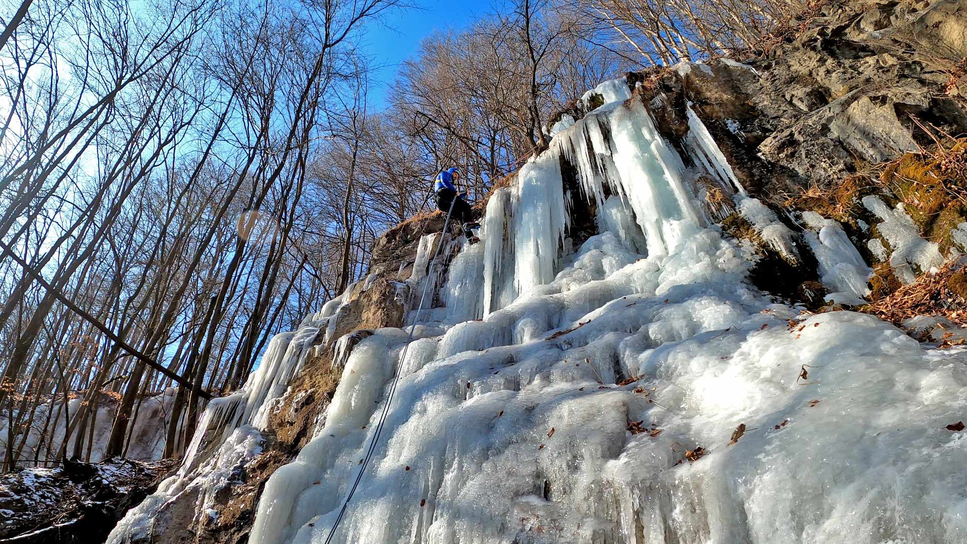 Ice climbing at Medené Hámre.