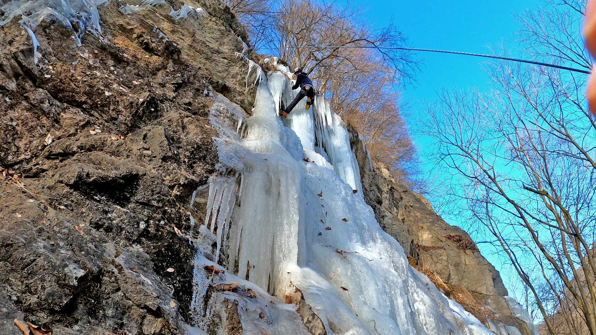 Ice climbing at Medené Hámre.