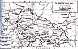 East part of the first Czechoslovak Republic - map from the book Historia a kultura Slovakov na Zakarpatskej Ukrajine