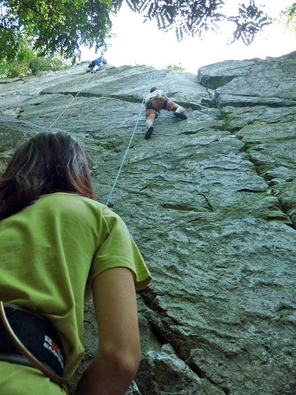 Climber at Pavuk route (6).  Diretissima is on the right