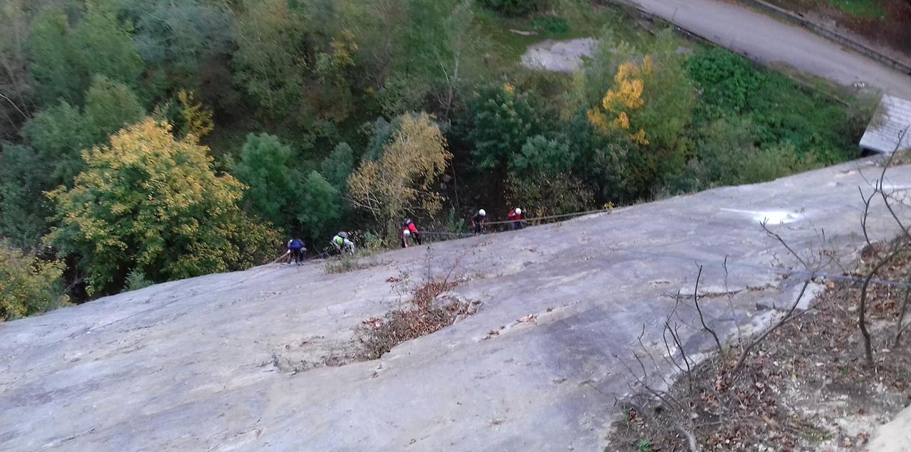 Clearing the Platna climbing sector at Medene Hamre in Male Karpaty