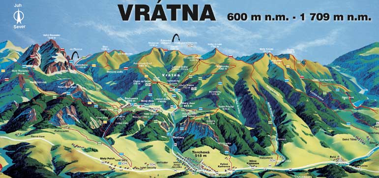 Vratna Dolina Valley and surrounding - cartoon map
